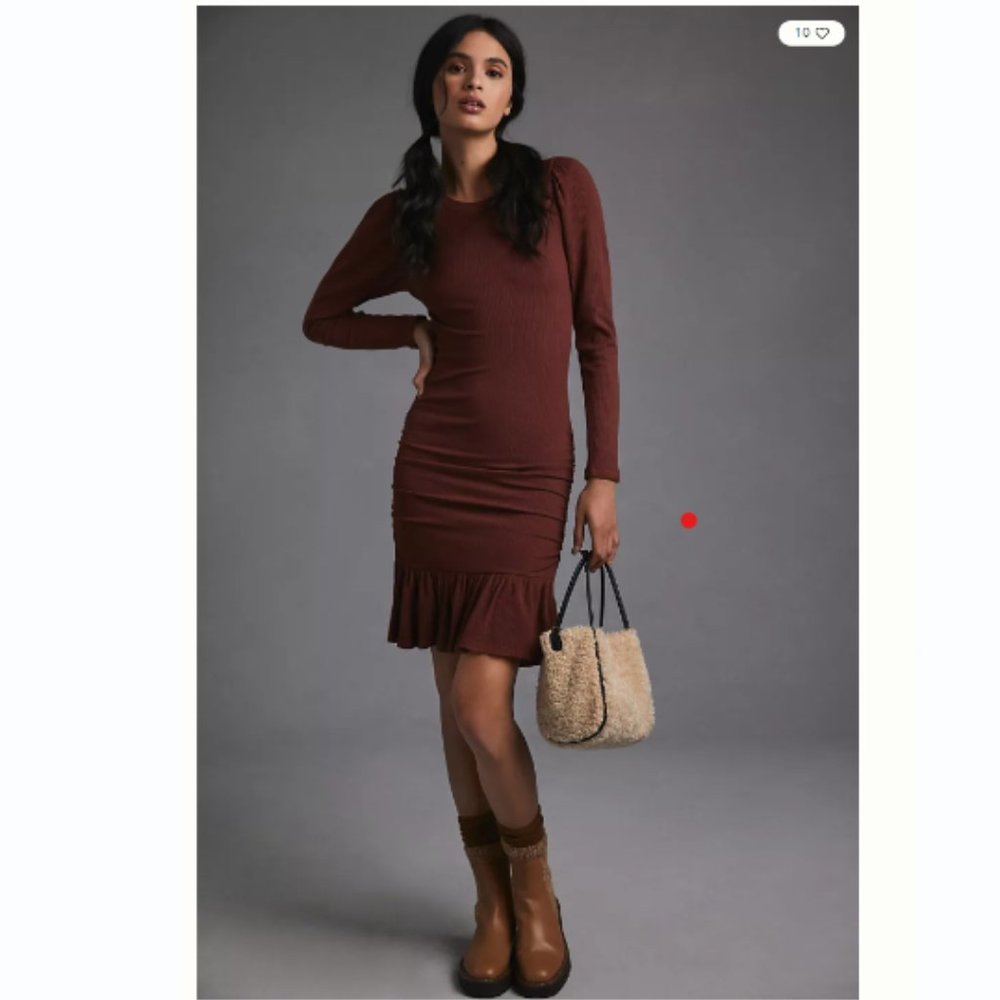 Anthropologie SUNDRY Ruched Ruffle Dress NWT